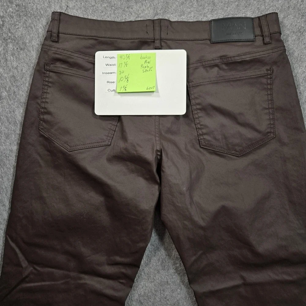 BoohooMAN Brand Pants Mens 36x30 Brown Chino Denim Straight Leg Casual Fit